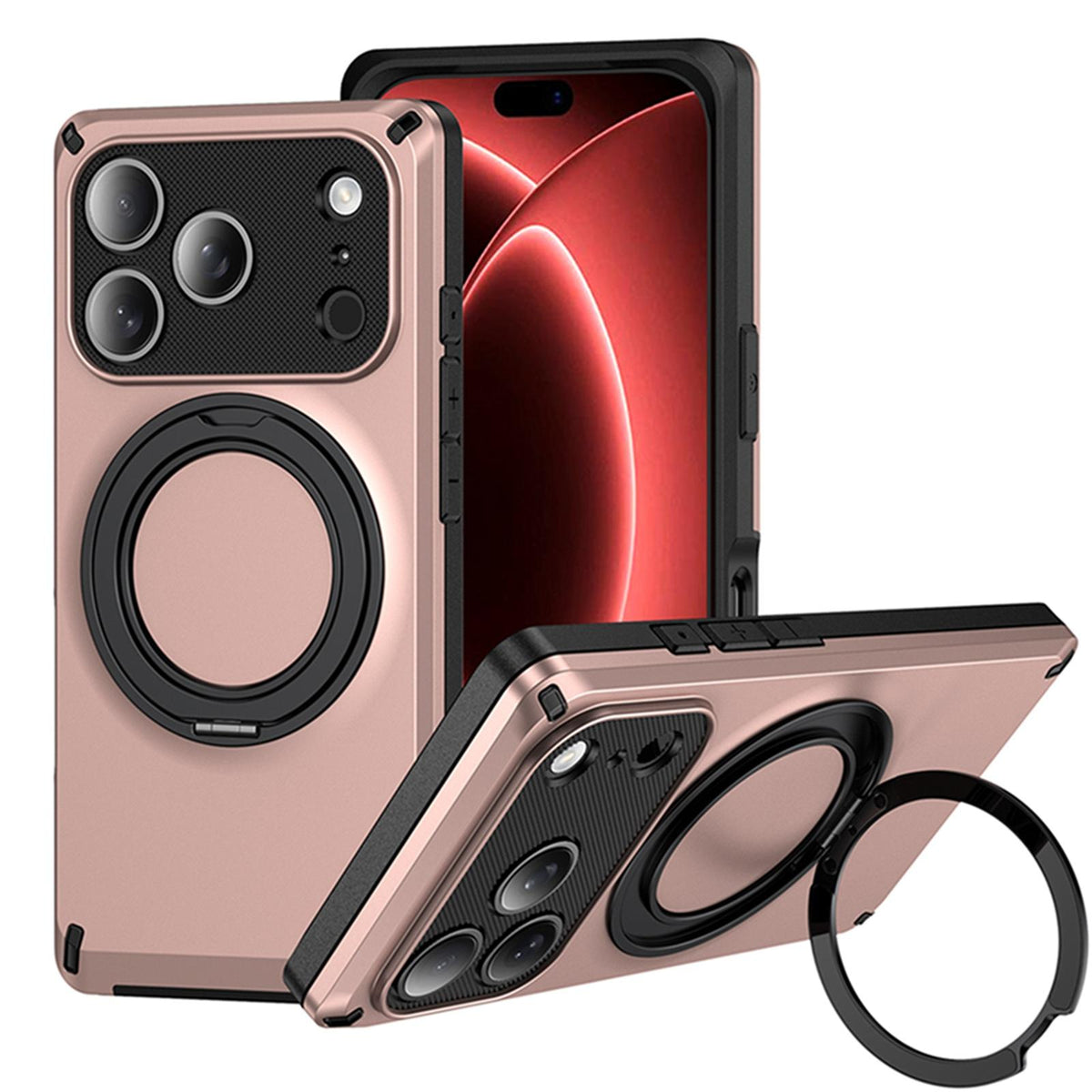 Compatible with iPhone 18 Pro Magnetic 360 Degree Ring Holder Phone Case - Rose Gold
