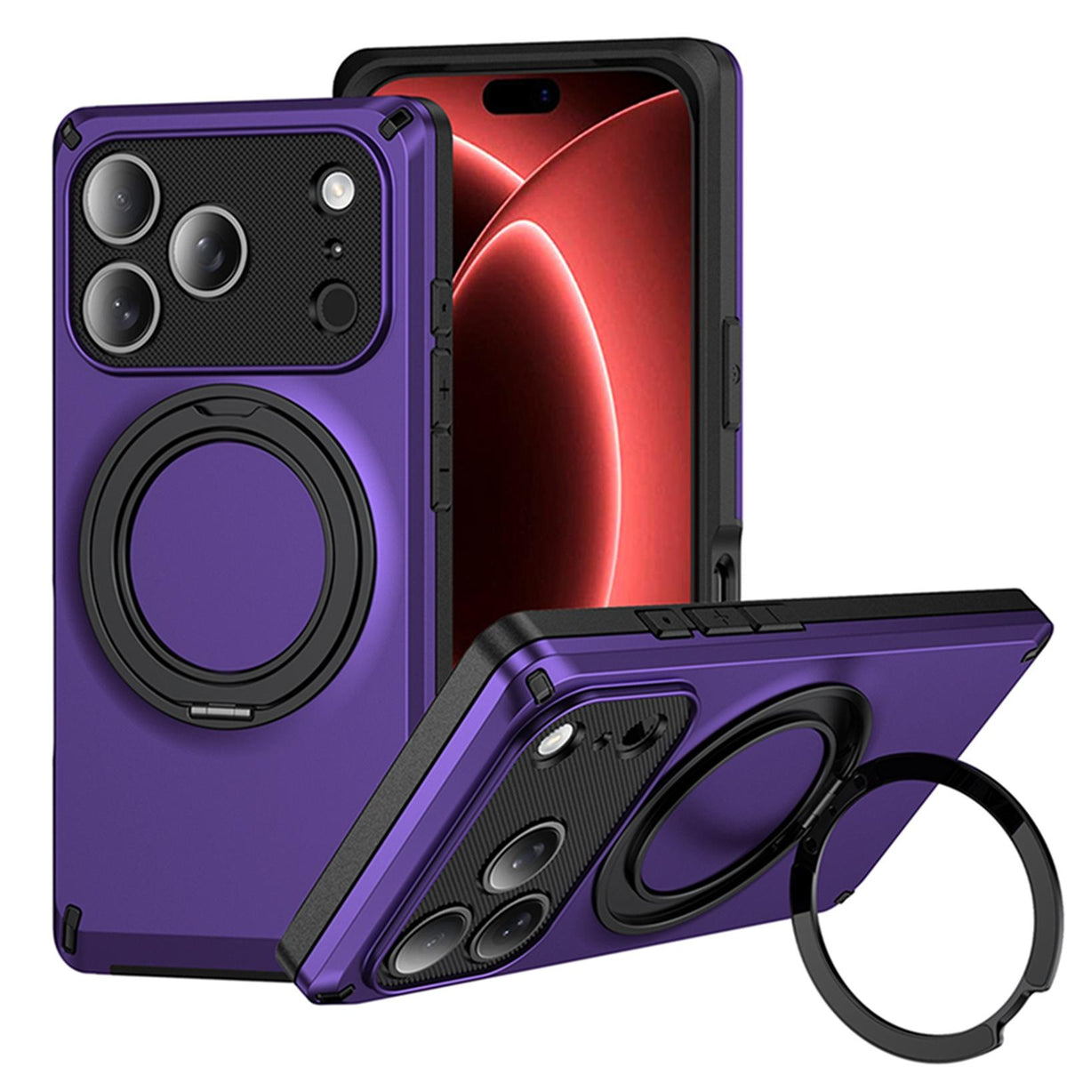 Compatible with iPhone 18 Pro Magnetic 360 Degree Ring Holder Phone Case - Purple