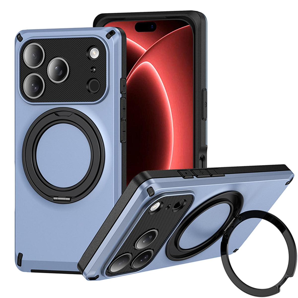 Compatible with iPhone 18 Pro Max Magnetic 360 Degree Ring Holder Phone Case - Ice Blue