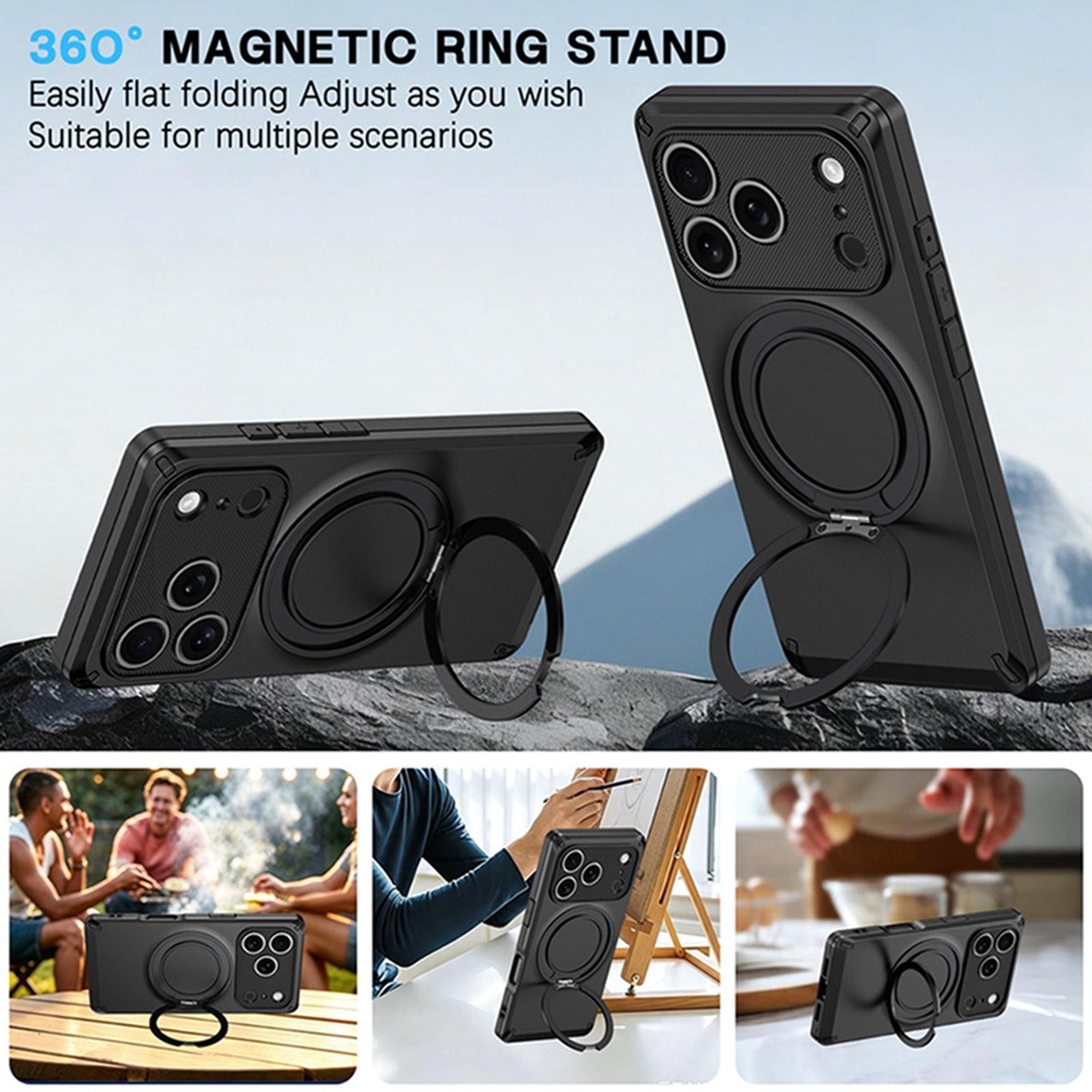 Compatible with iPhone 18 Pro Max Magnetic 360 Degree Ring Holder Phone Case - Rose Gold