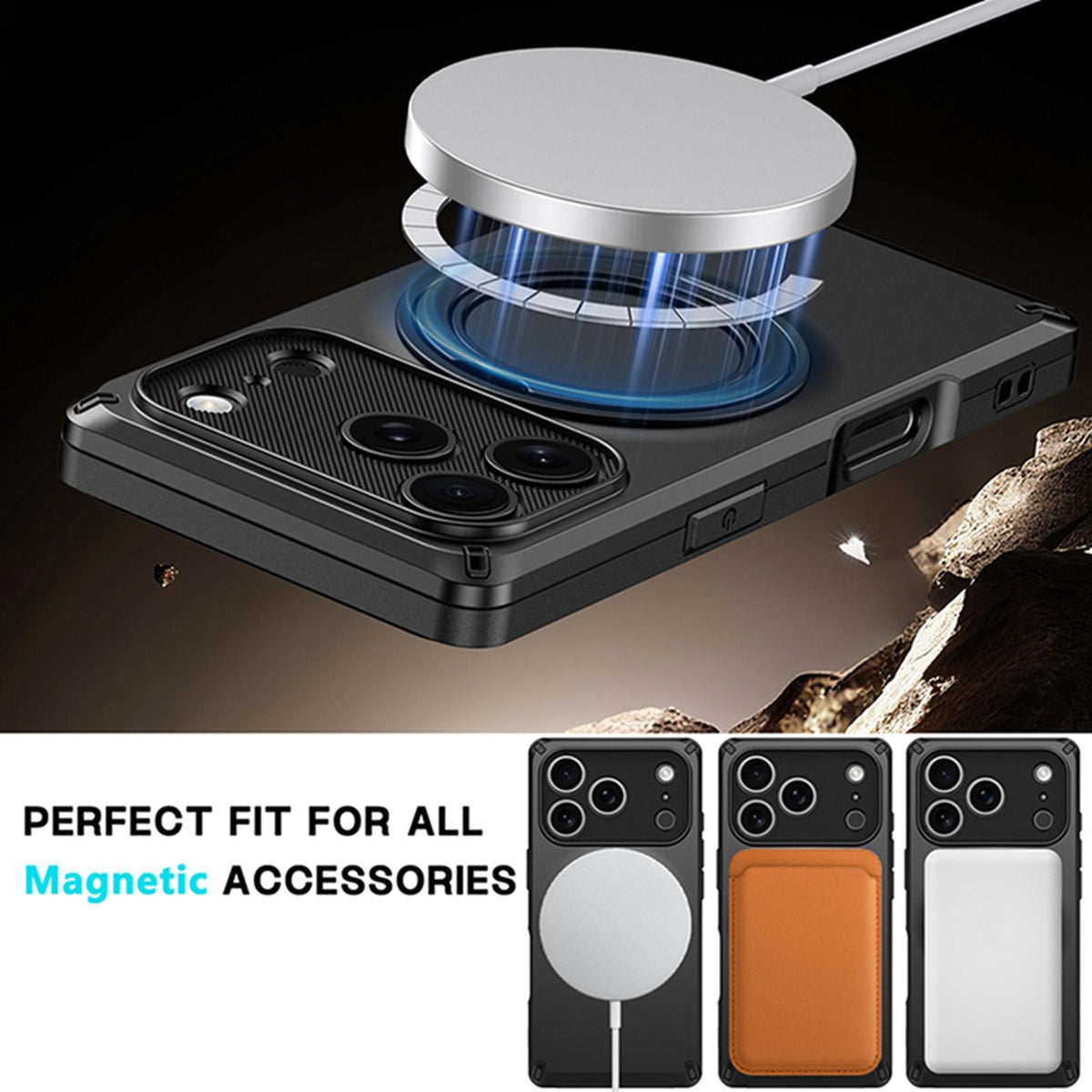 Compatible with iPhone 18 Pro Max Magnetic 360 Degree Ring Holder Phone Case - Black