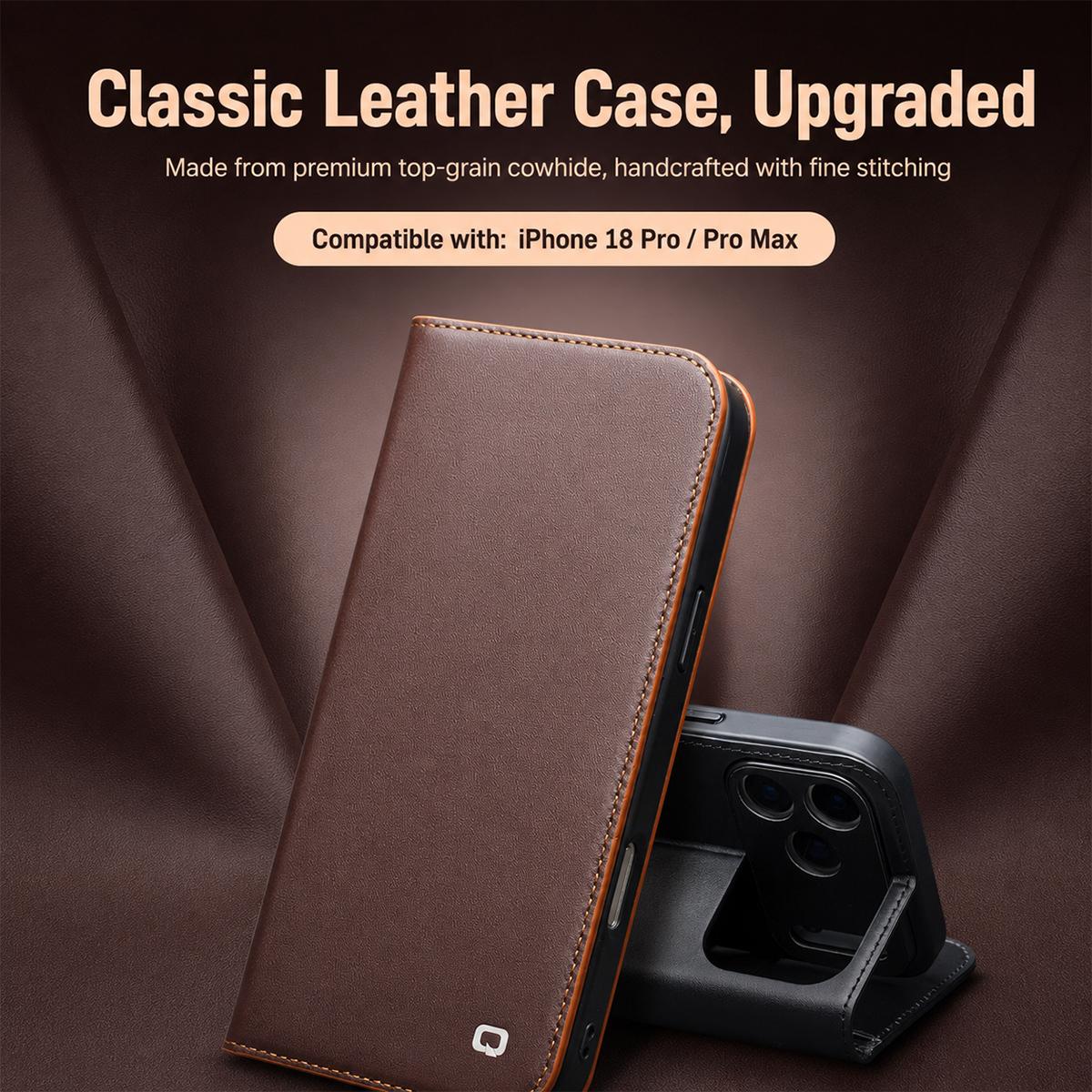 Compatible with iPhone 18 Pro Max QIALINO Classic Gen2 Leather Phone Case - Brown