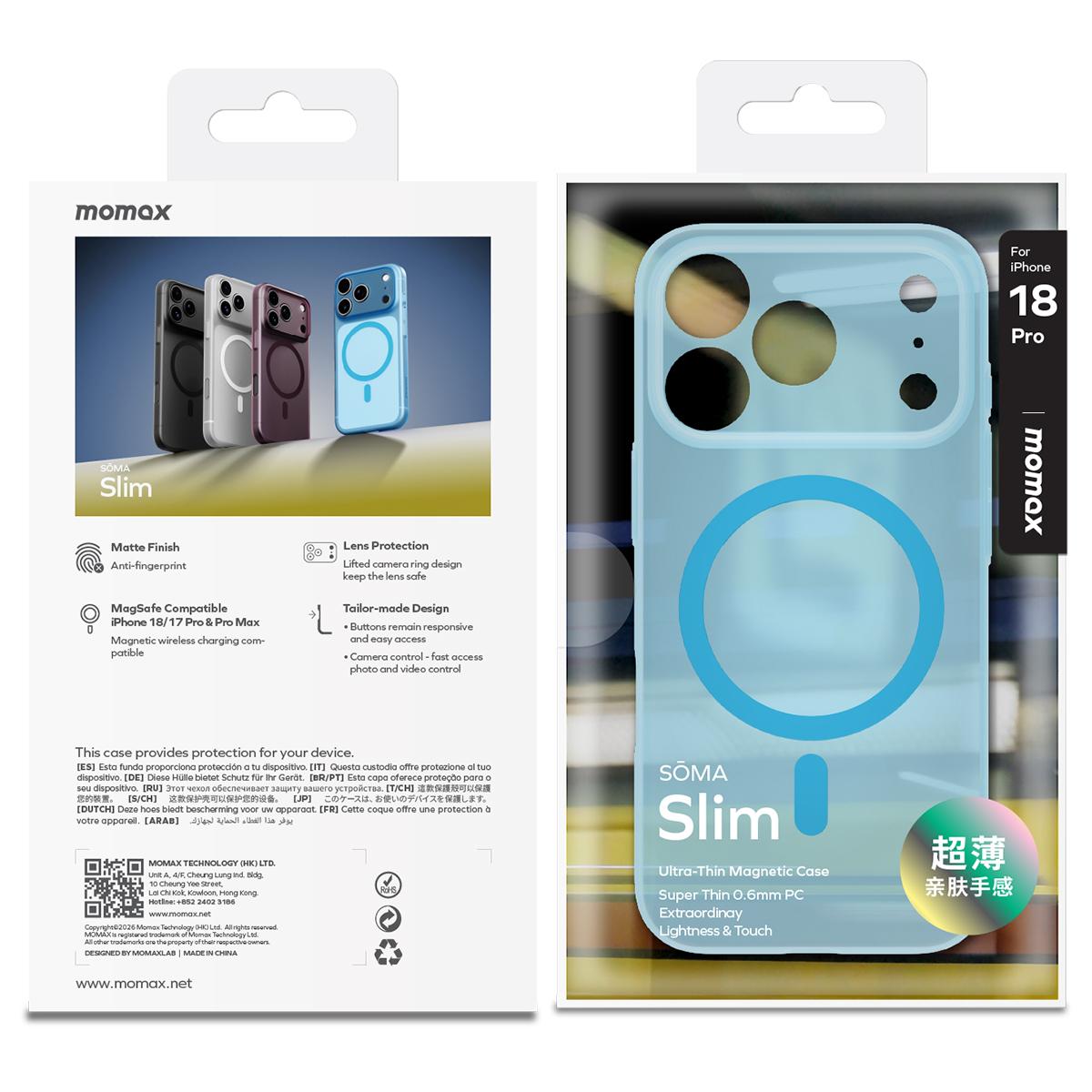 Compatible with iPhone 18 Pro Max MOMAX SOMA Slim Series Ultra-Thin Skin-Friendly Magnetic Phone Case - Blue