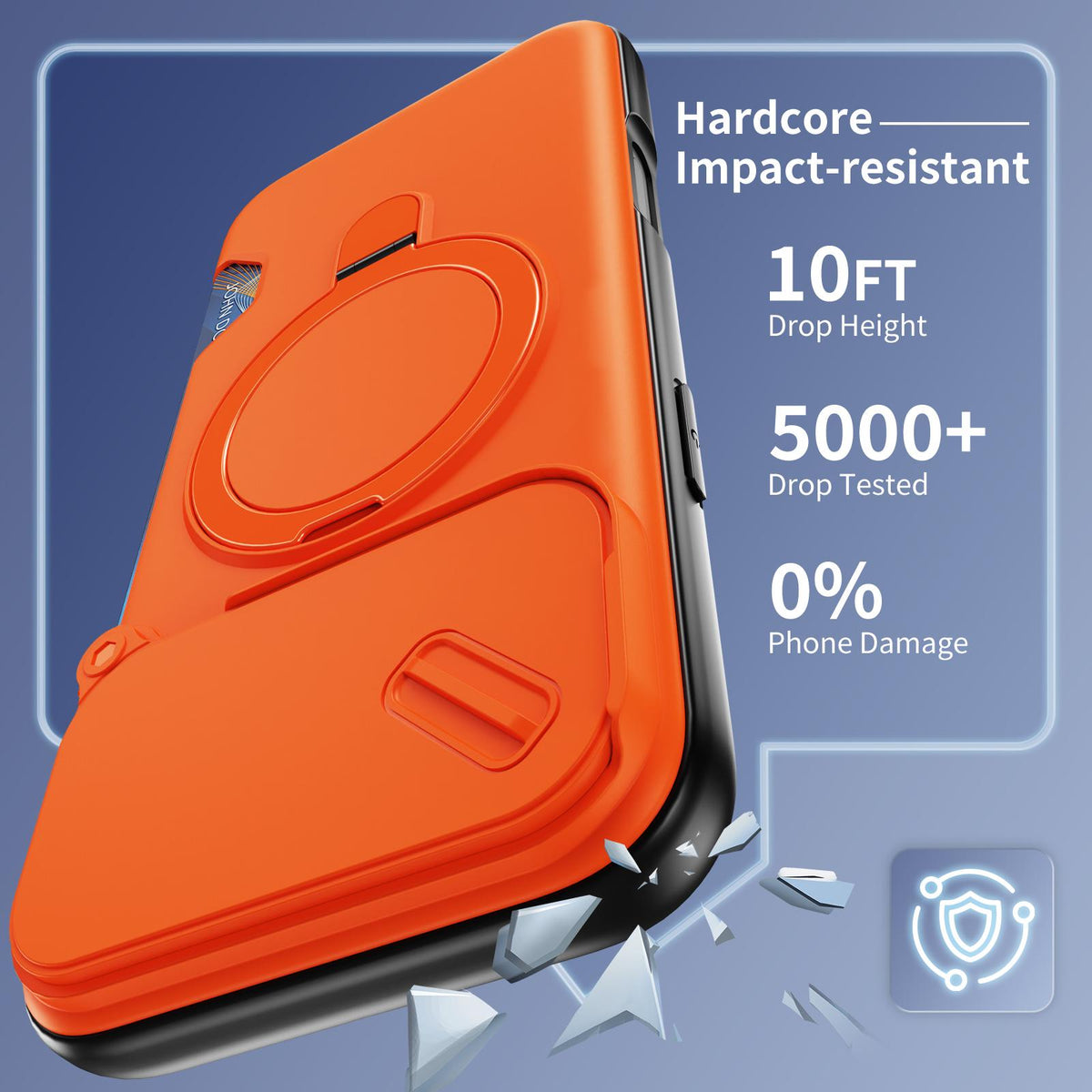 Compatible with iPhone 18 Pro Sliding Camshield Card Slot Magnetic Rotation Holder Phone Case - Orange