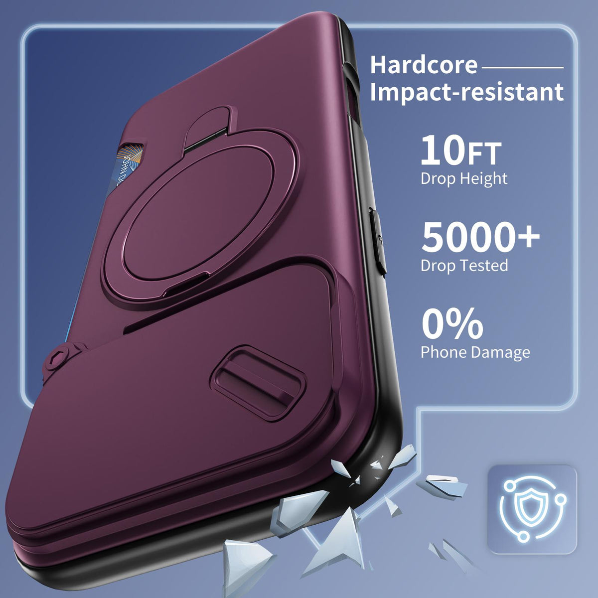 Compatible with iPhone 18 Pro Sliding Camshield Card Slot Magnetic Rotation Holder Phone Case - Dark Cherry