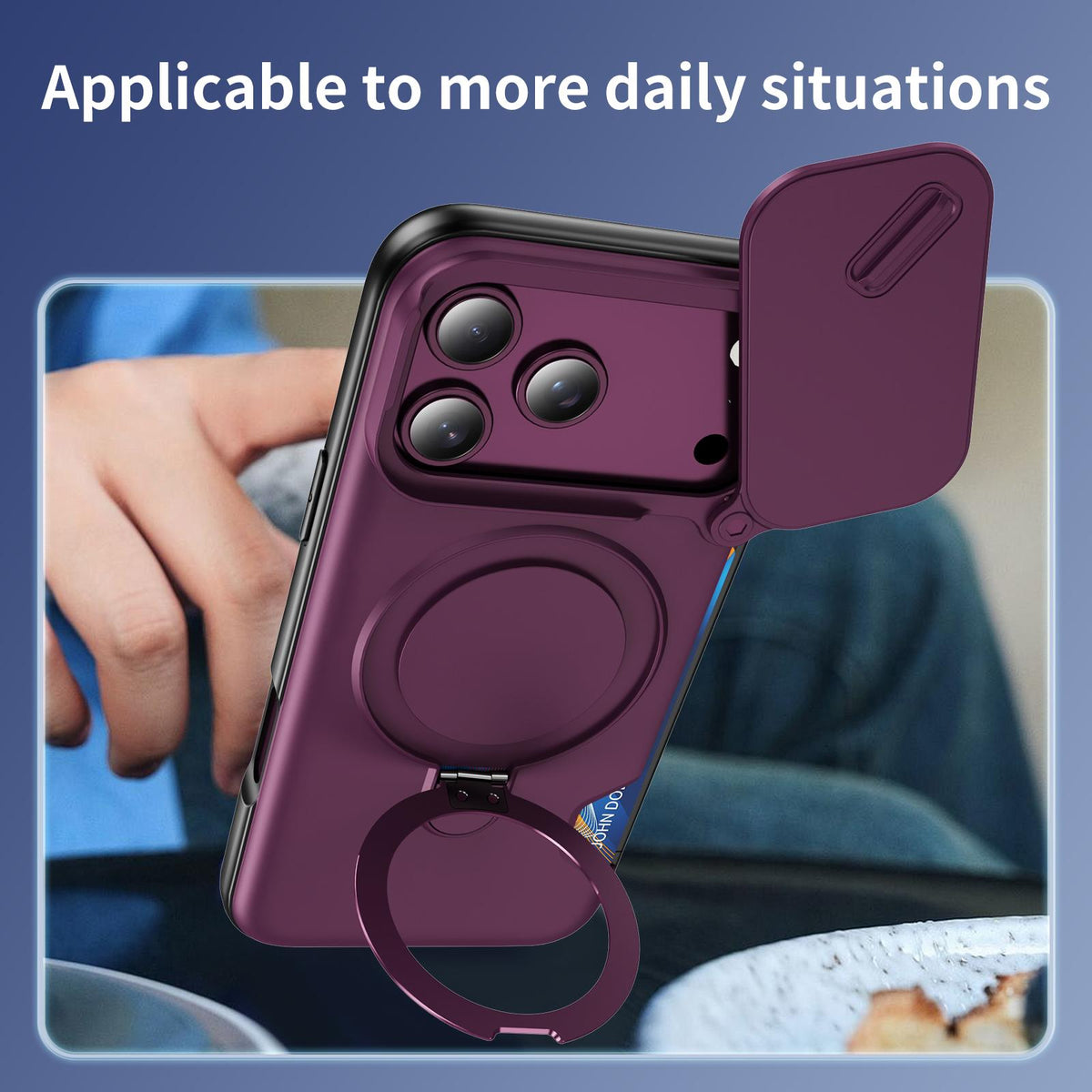 Compatible with iPhone 18 Pro Sliding Camshield Card Slot Magnetic Rotation Holder Phone Case - Dark Cherry