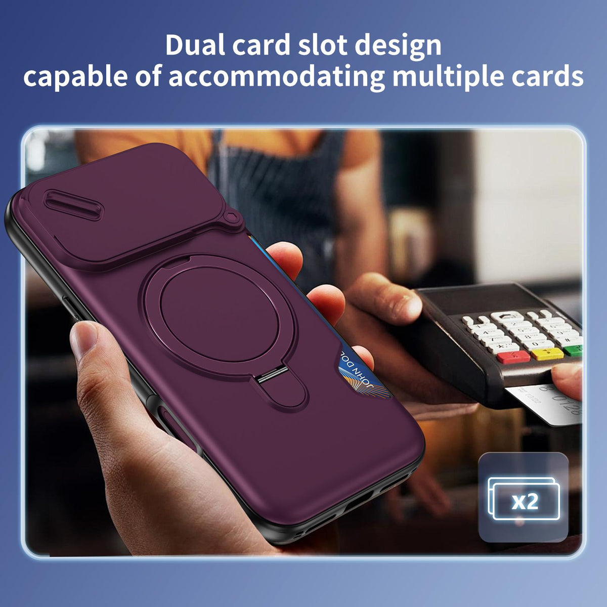 Compatible with iPhone 18 Pro Sliding Camshield Card Slot Magnetic Rotation Holder Phone Case - Dark Cherry