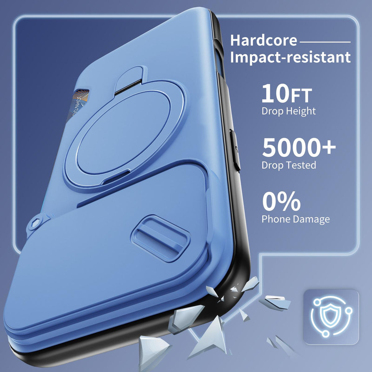 Compatible with iPhone 18 Pro Max Sliding Camshield Card Slot Magnetic Rotation Holder Phone Case - Light Blue