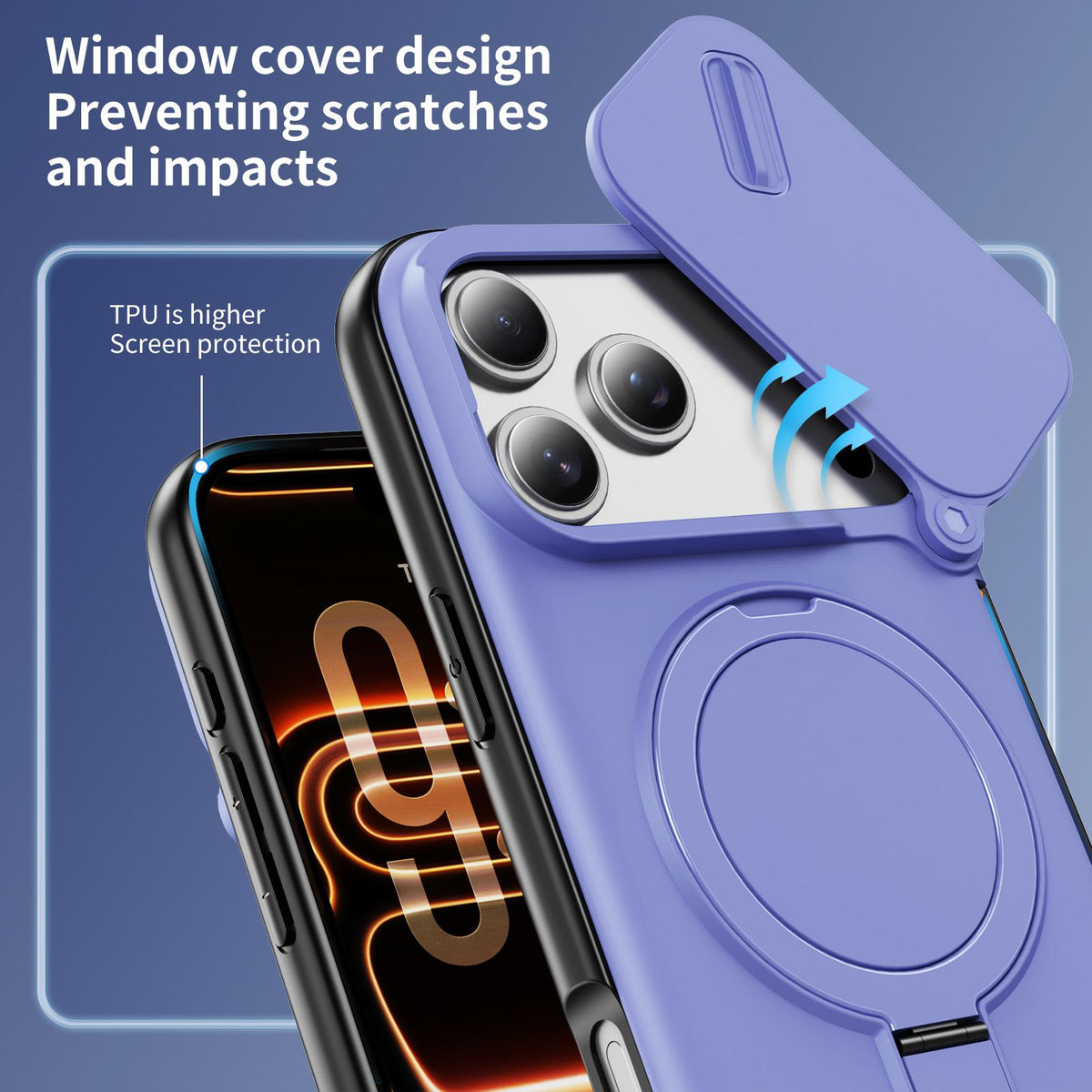 Compatible with iPhone 18 Pro Max Sliding Camshield Card Slot Magnetic Rotation Holder Phone Case - Light Purple