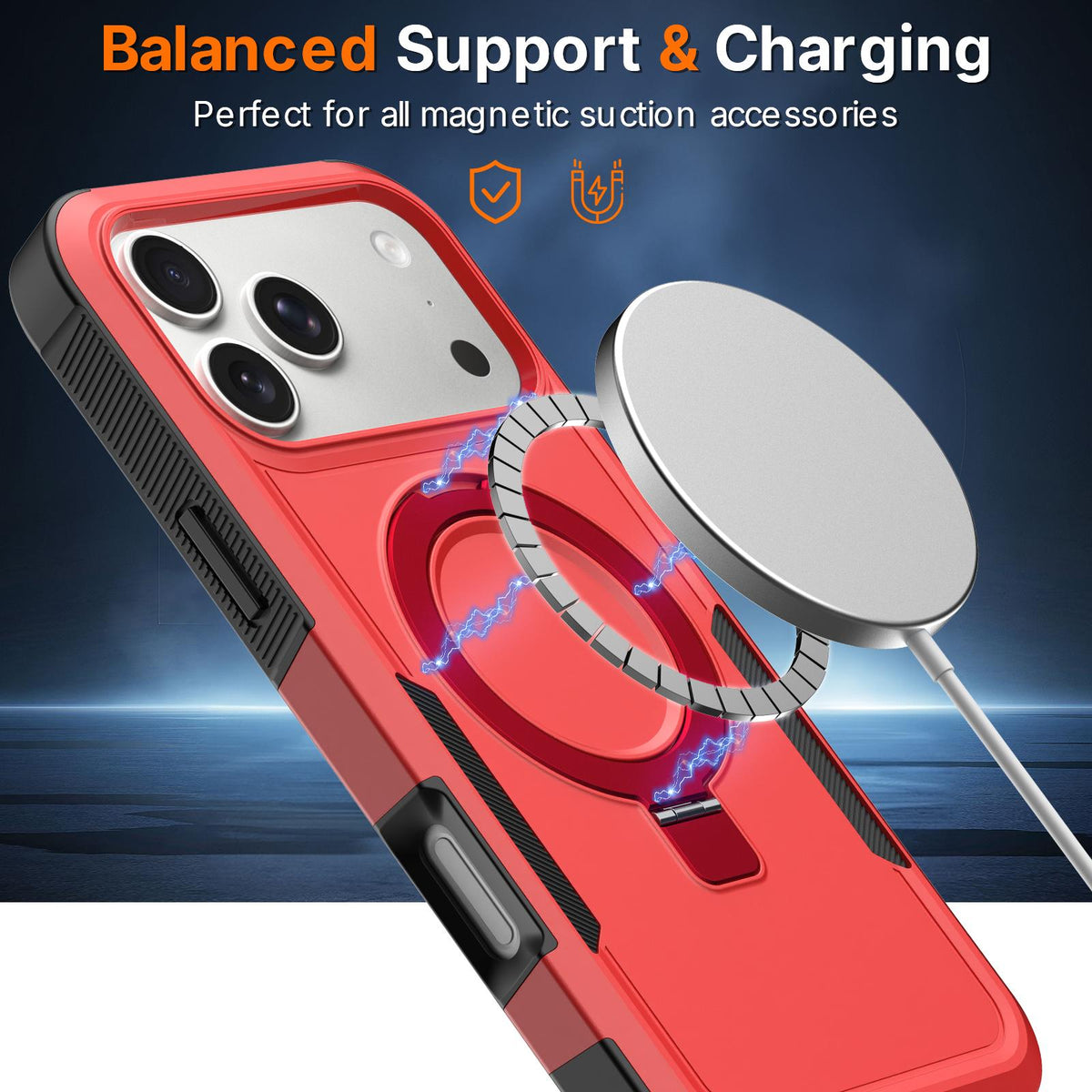Compatible with iPhone 18 Pro Shockproof Protective TPU Dual-Layer PC Ring Holder Magnetic Phone Case - Red
