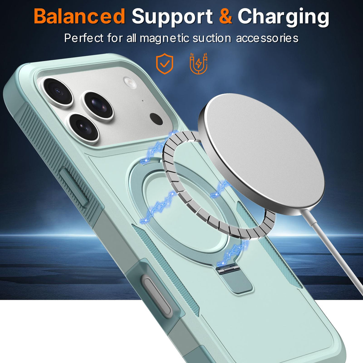 Compatible with iPhone 18 Pro Shockproof Protective TPU Dual-Layer PC Ring Holder Magnetic Phone Case - Cyan