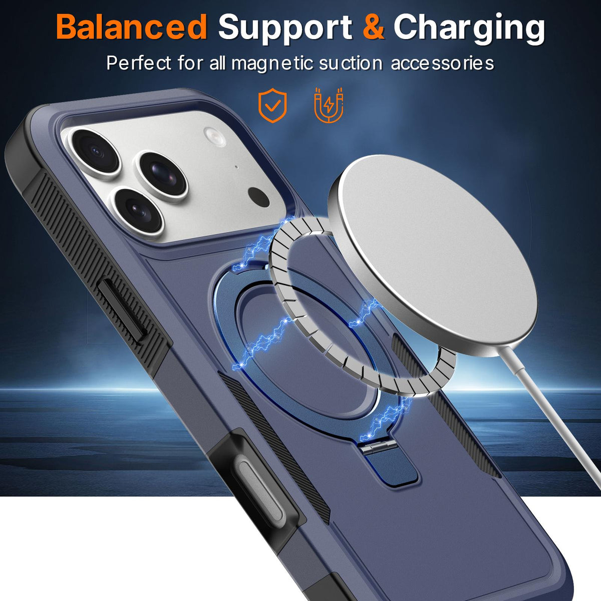 Compatible with iPhone 18 Pro Shockproof Protective TPU Dual-Layer PC Ring Holder Magnetic Phone Case - Blue