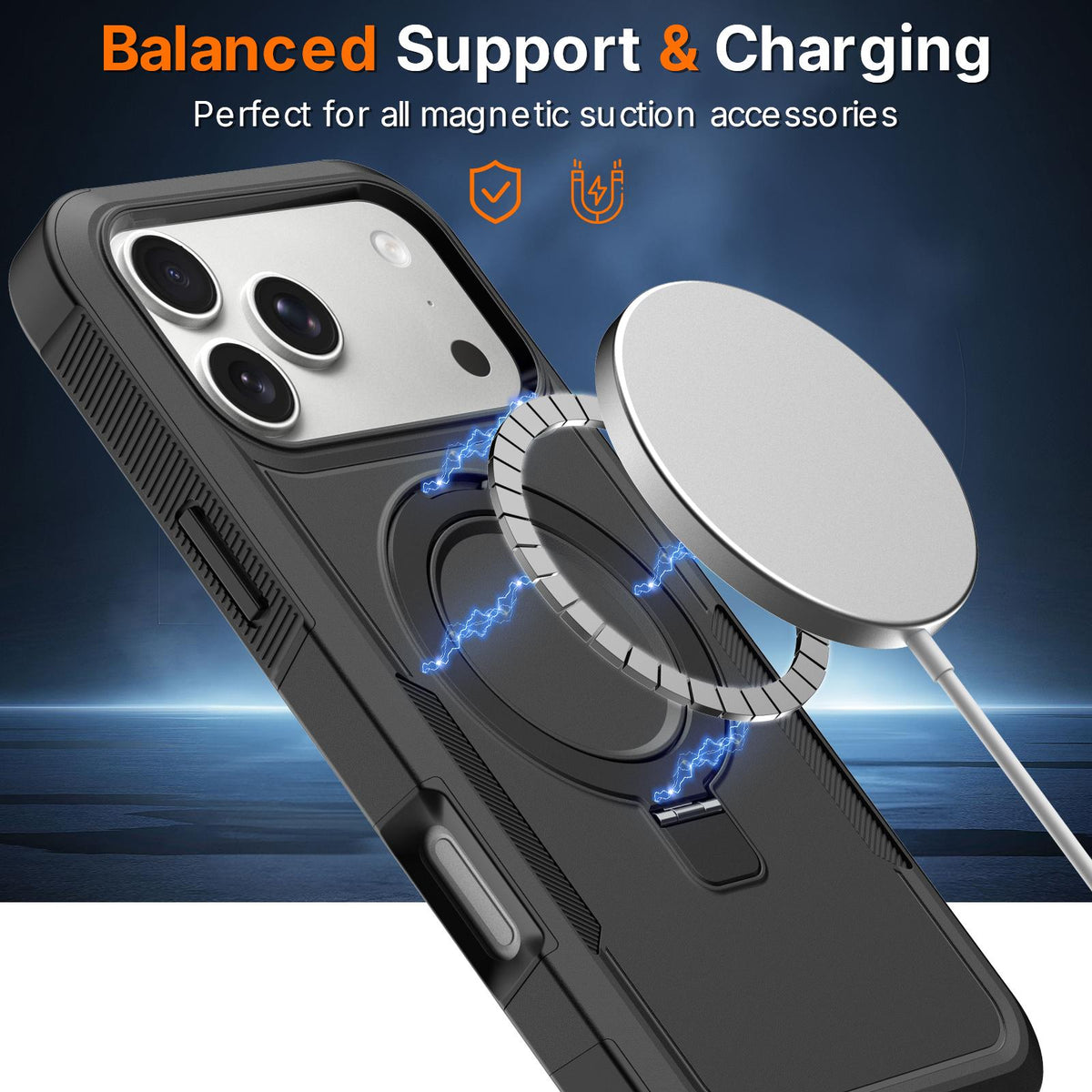 Compatible with iPhone 18 Pro Shockproof Protective TPU Dual-Layer PC Ring Holder Magnetic Phone Case - Black