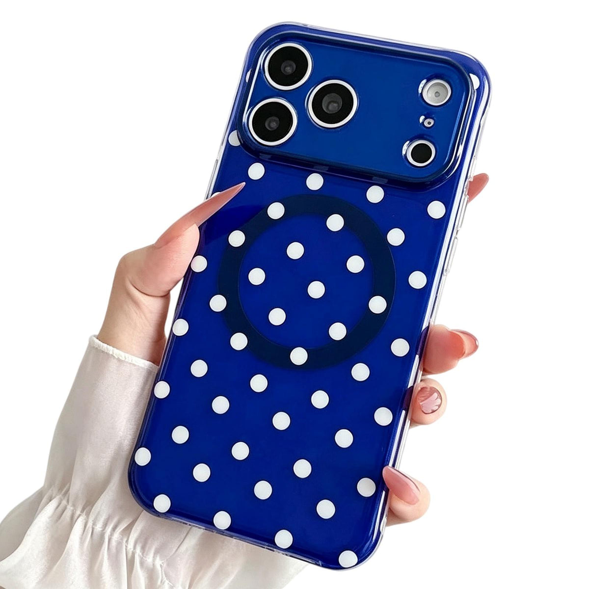 Compatible with iPhone 18 Pro Max Precise Cutout Translucent IMD Dots Pattern Magnetic Phone Case - Dark Blue