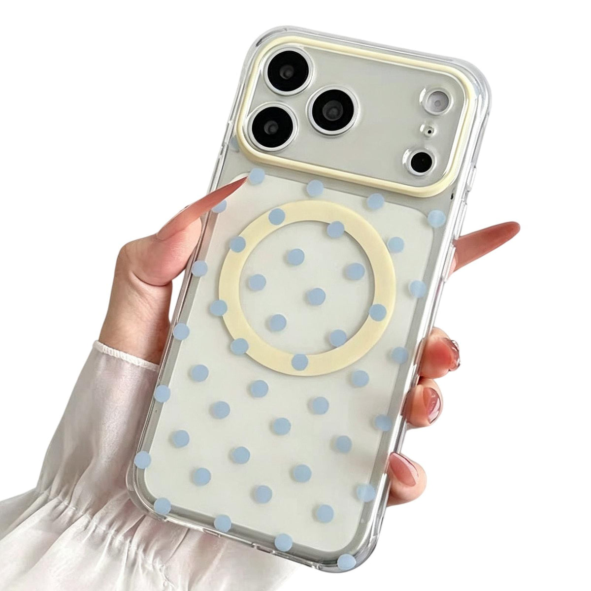 Compatible with iPhone 18 Pro Max Precise Cutout Translucent IMD Dots Pattern Magnetic Phone Case - Light Yellow