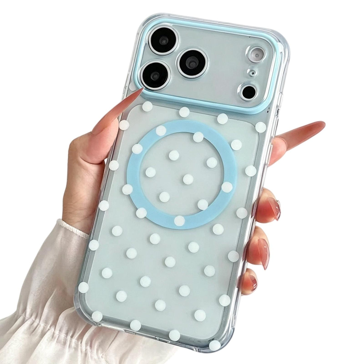 Compatible with iPhone 18 Pro Max Precise Cutout Translucent IMD Dots Pattern Magnetic Phone Case - Ice Blue