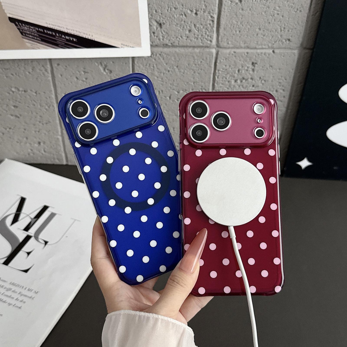 Compatible with iPhone 18 Pro Max Precise Cutout Translucent IMD Dots Pattern Magnetic Phone Case - Light Pink