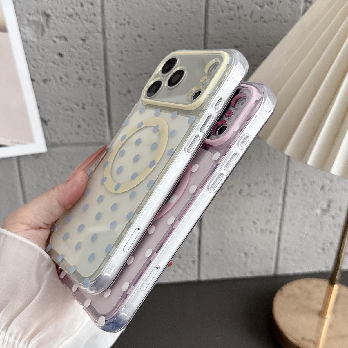 Compatible with iPhone 18 Pro Max Precise Cutout Translucent IMD Dots Pattern Magnetic Phone Case - Light Pink