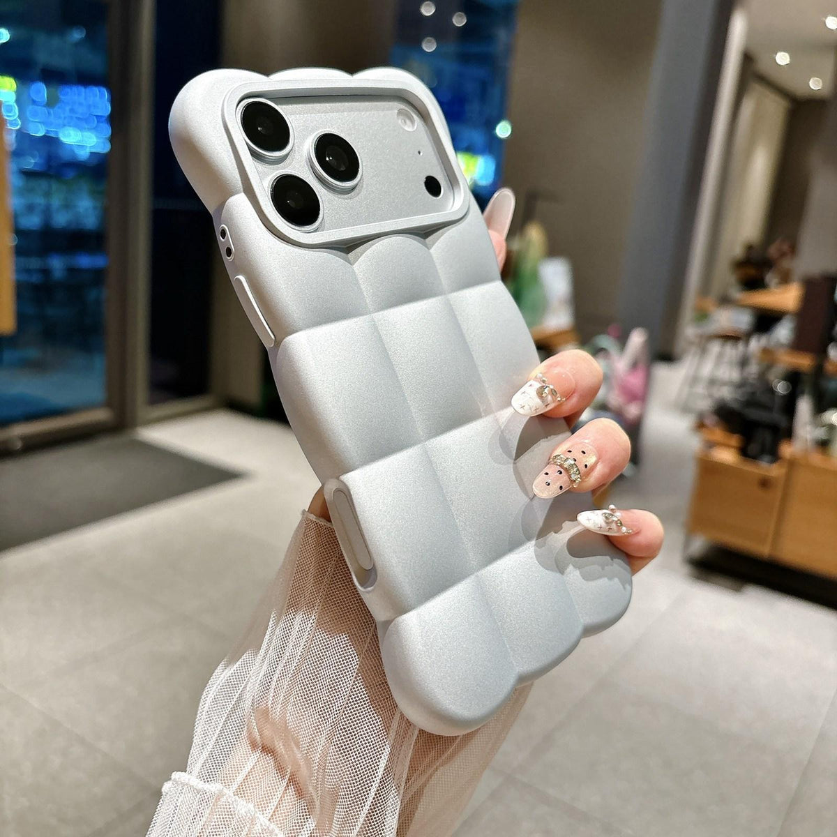 Compatible with iPhone 18 Pro Max Solid Color Cloud Square TPU Phone Case - Silver White