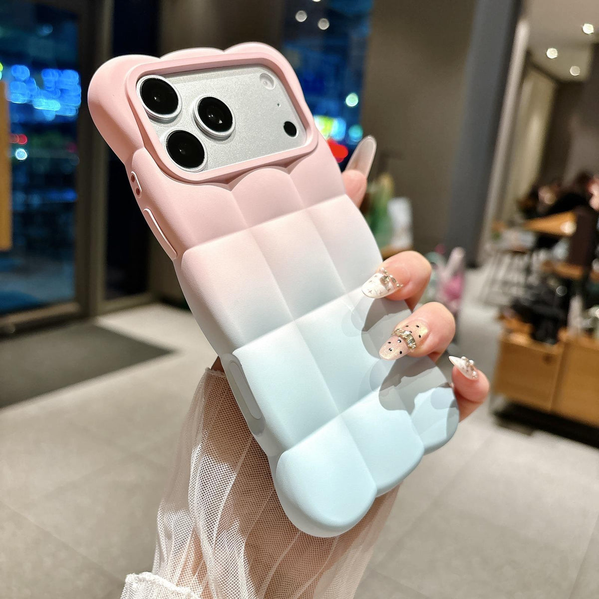 Compatible with iPhone 18 Pro Max Gradient Cloud Square TPU Phone Case - Pink Blue