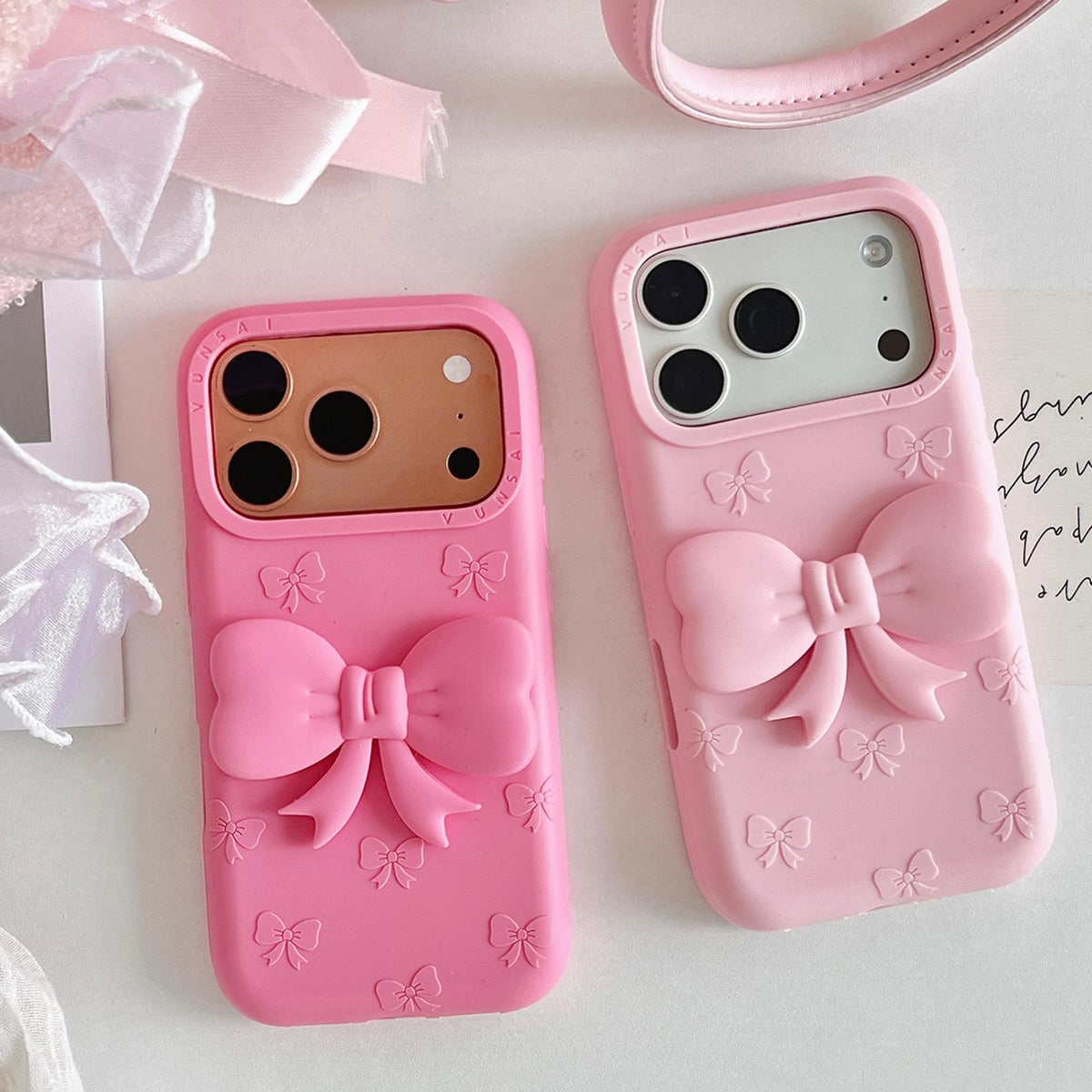 Compatible with iPhone 18 Pro Max Cute 3D Bow Silicone Phone Case - Rose Red