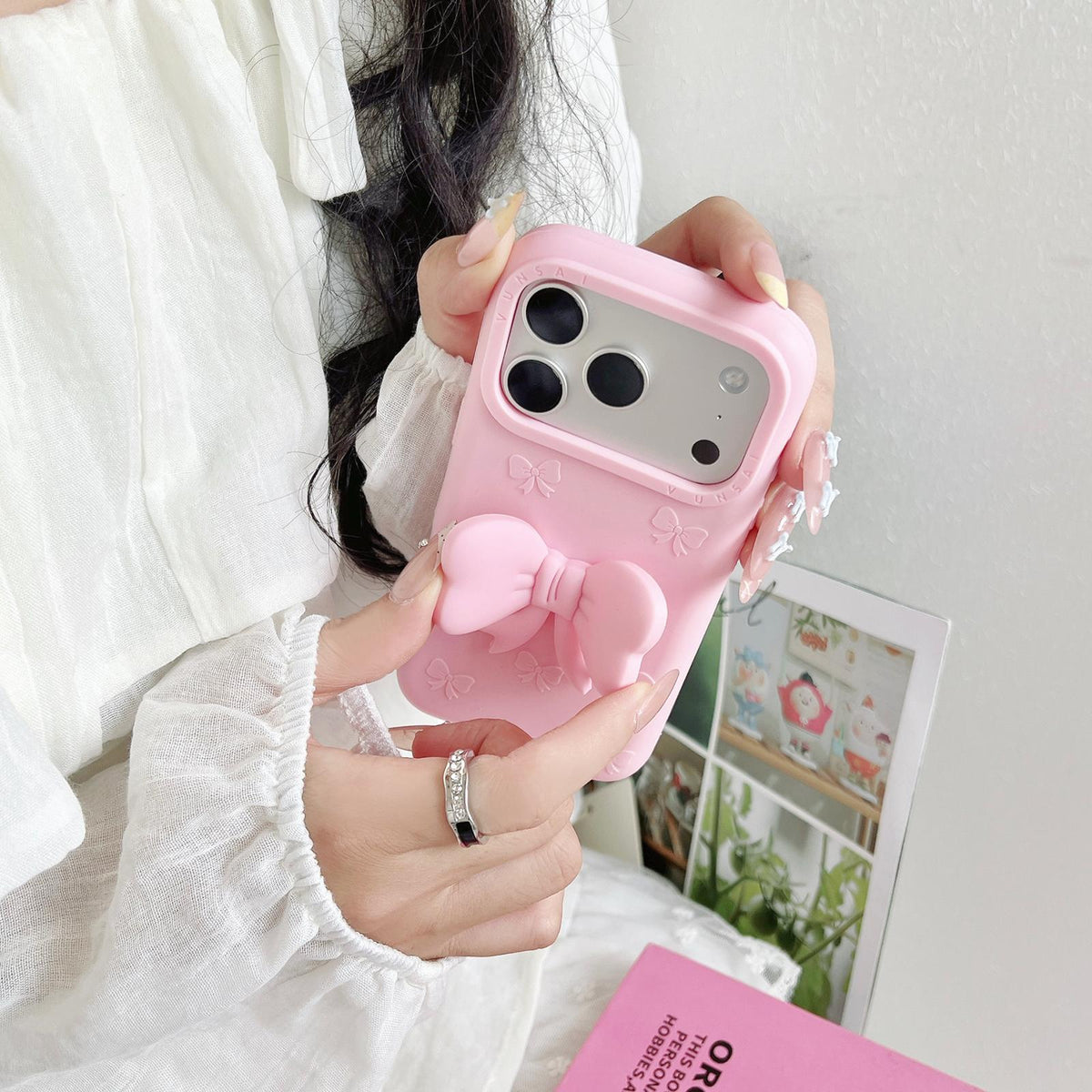 Compatible with iPhone 18 Pro Max Cute 3D Bow Silicone Phone Case - Pink