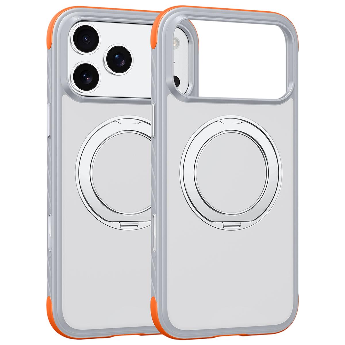 Compatible with iPhone 18 Pro Max Magnetic Shockproof Protective Phone Case with 360 Degree Rotating Holder - White
