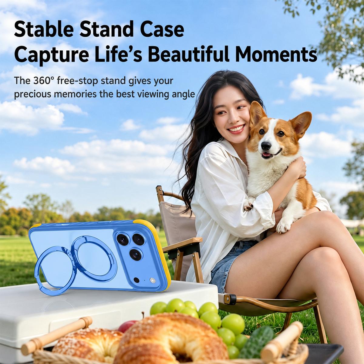 Compatible with iPhone 18 Pro Max Magnetic Shockproof Protective Phone Case with 360 Degree Rotating Holder - Blue
