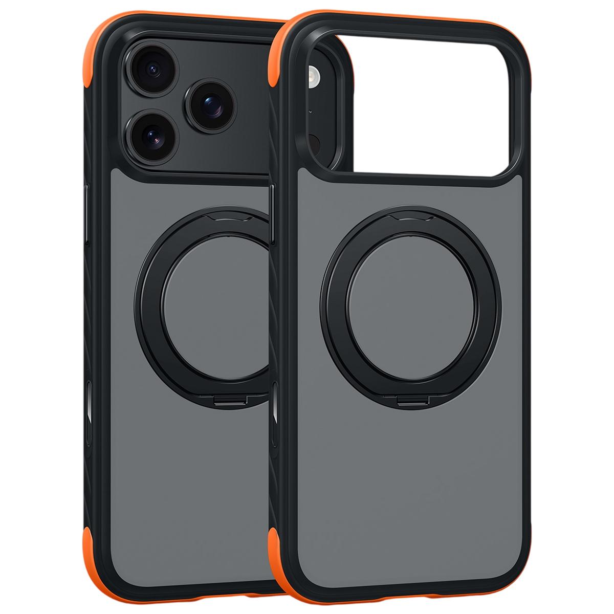 Compatible with iPhone 18 Pro Max Magnetic Shockproof Protective Phone Case with 360 Degree Rotating Holder - Black