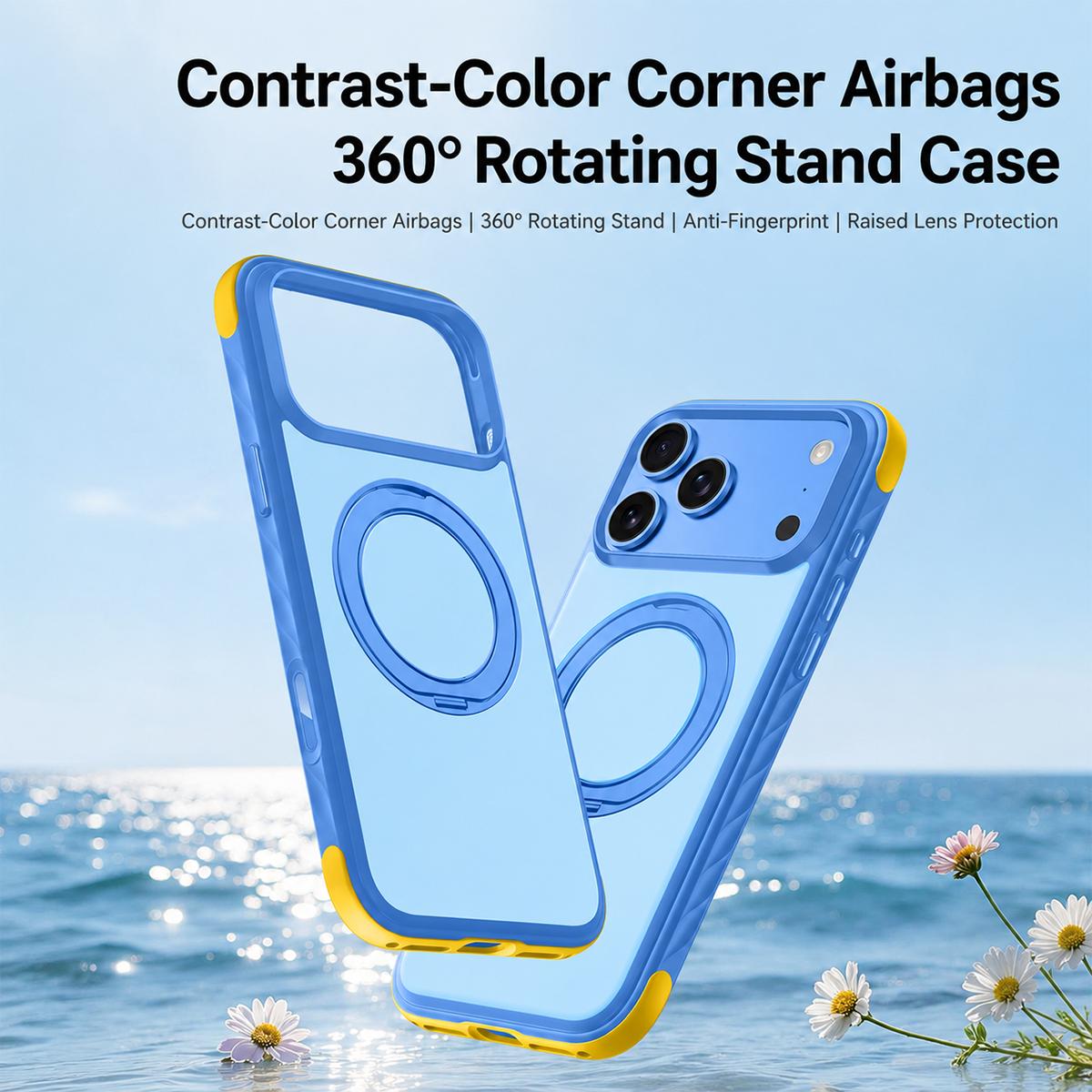 Compatible with iPhone 18 Pro Max Magnetic Shockproof Protective Phone Case with 360 Degree Rotating Holder - Black