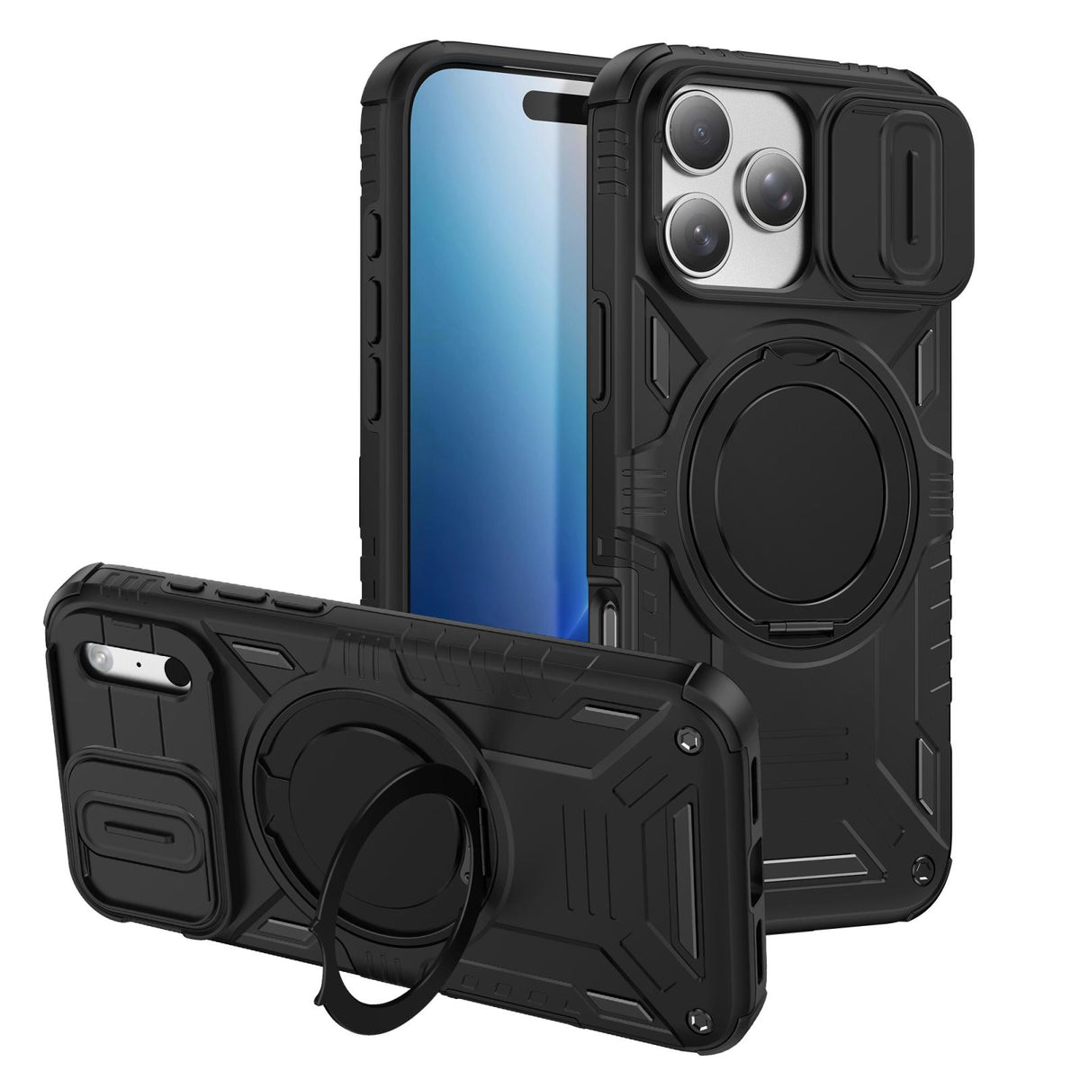 Compatible with iPhone 18 Pro Max Sliding Camshield Magnetic Rotation Holder Phone Case - Black
