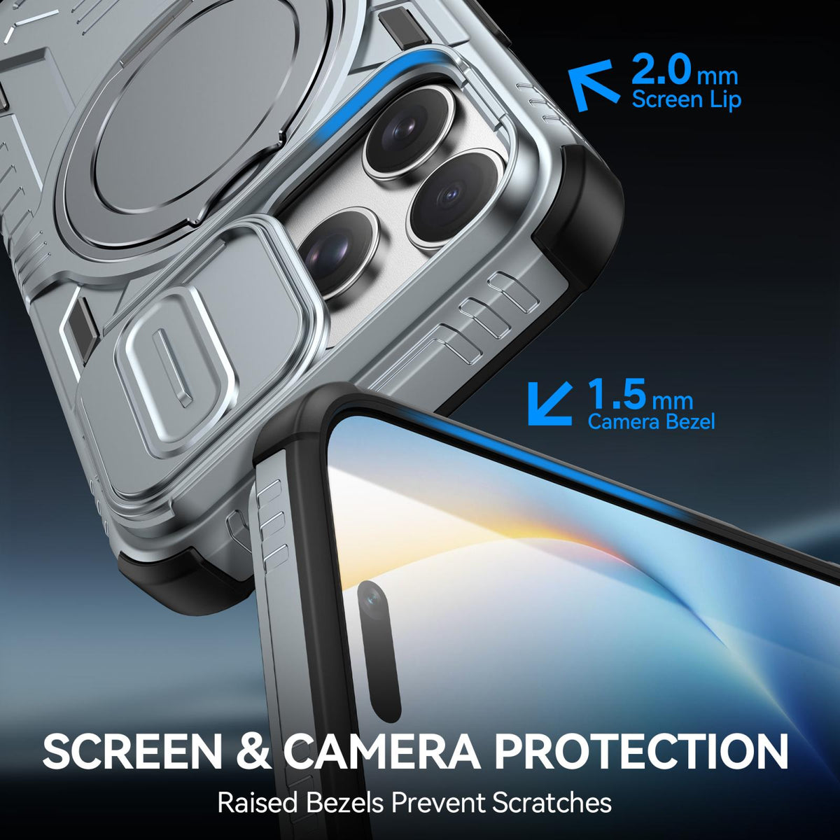 Compatible with iPhone 18 Pro Max Sliding Camshield Magnetic Rotation Holder Phone Case - Silver