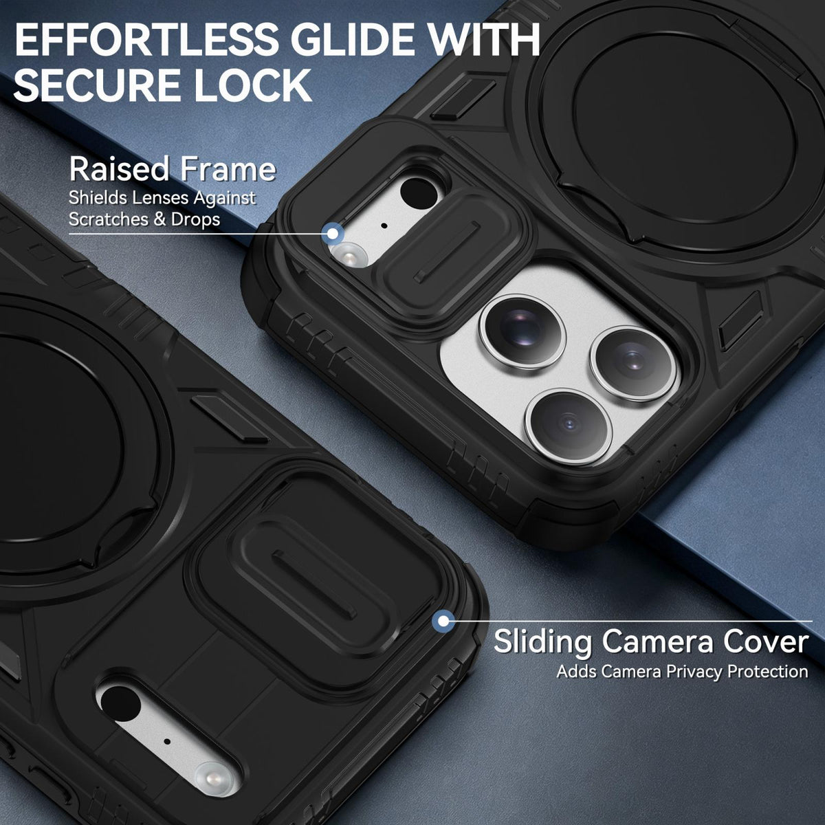 Compatible with iPhone 18 Pro Max Sliding Camshield Magnetic Rotation Holder Phone Case - Light Blue
