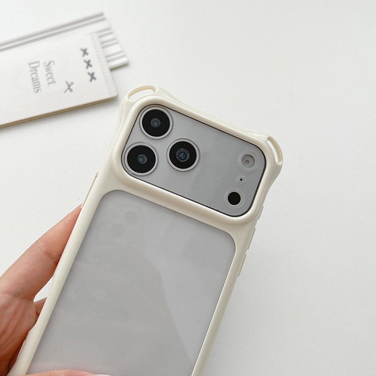 Compatible with iPhone 18 Pro Max Four-corners Lanyard Holes Acrylic Dual-Layer TPU Phone Case with Hand Strap - Light Pink