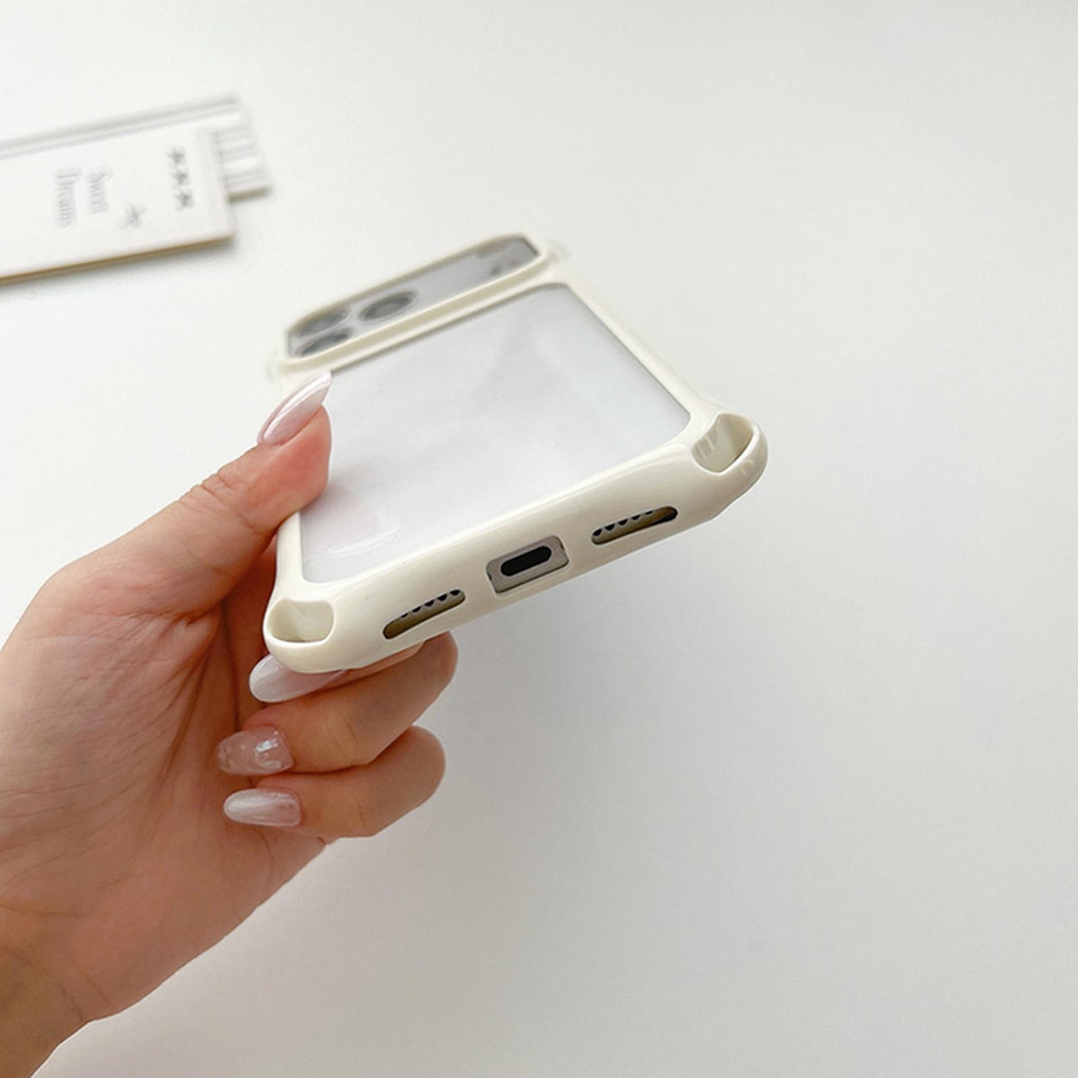 Compatible with iPhone 18 Pro Max Four-corners Lanyard Holes Acrylic Dual-Layer TPU Phone Case with Hand Strap - White