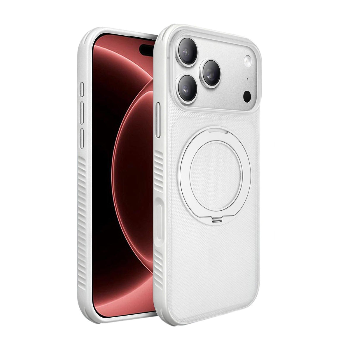 Compatible with iPhone 18 Pro Max Dots Skin Feel Magnetic Phone Case with 360 Rotating Holder - White