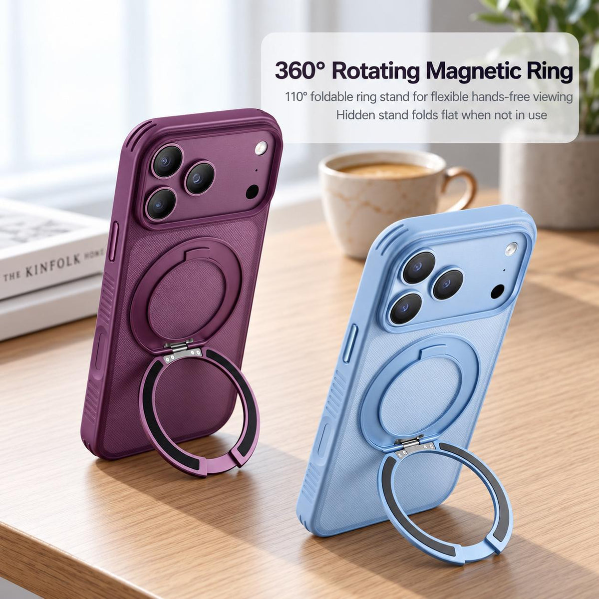Compatible with iPhone 18 Pro Max Dots Skin Feel Magnetic Phone Case with 360 Rotating Holder - White