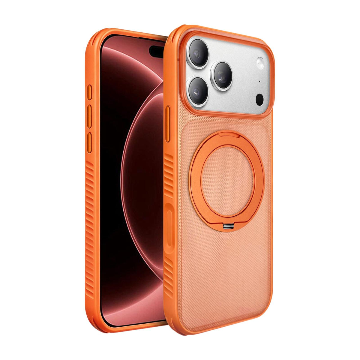 Compatible with iPhone 18 Pro Max Dots Skin Feel Magnetic Phone Case with 360 Rotating Holder - Orange