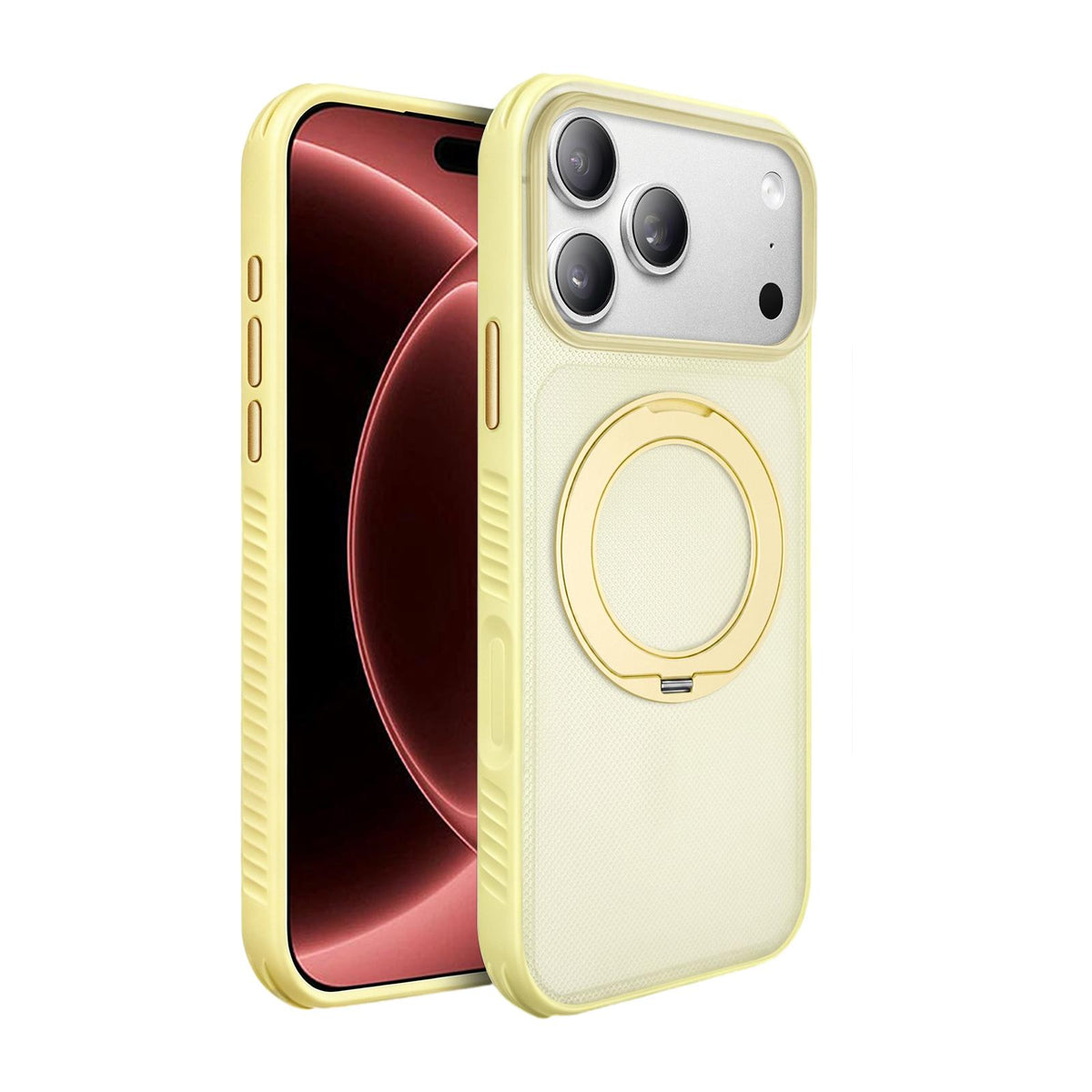 Compatible with iPhone 18 Pro Max Dots Skin Feel Magnetic Phone Case with 360 Rotating Holder - Light Yellow