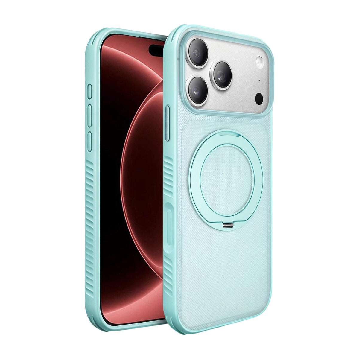 Compatible with iPhone 18 Pro Max Dots Skin Feel Magnetic Phone Case with 360 Rotating Holder - Light Blue