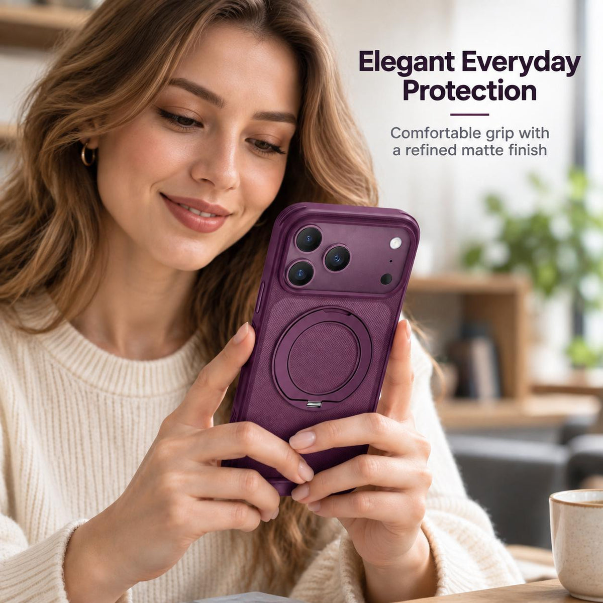 Compatible with iPhone 18 Pro Max Dots Skin Feel Magnetic Phone Case with 360 Rotating Holder - Light Blue