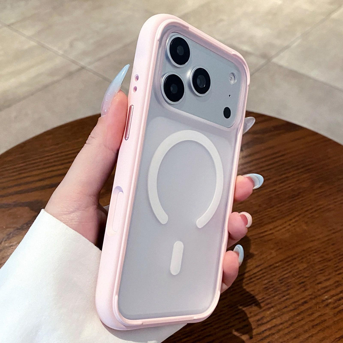Compatible with iPhone 18 Pro Max Silicone Frame Bumper Magnetic Frosted Back Panel Phone Case - Grey Pink