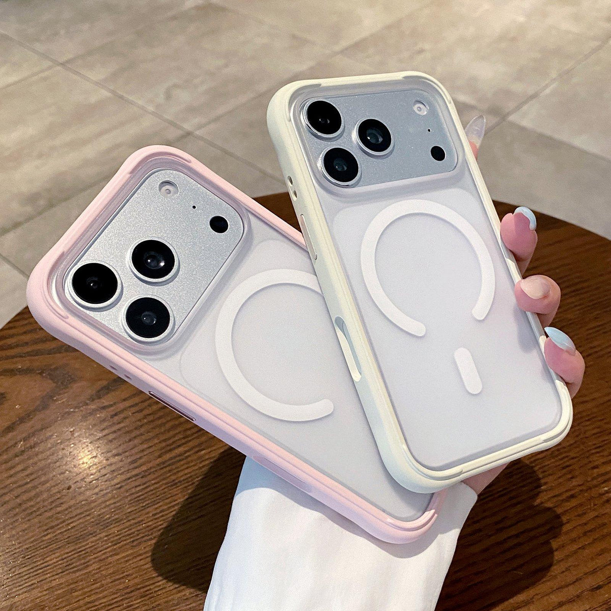 Compatible with iPhone 18 Pro Max Silicone Frame Bumper Magnetic Frosted Back Panel Phone Case - White