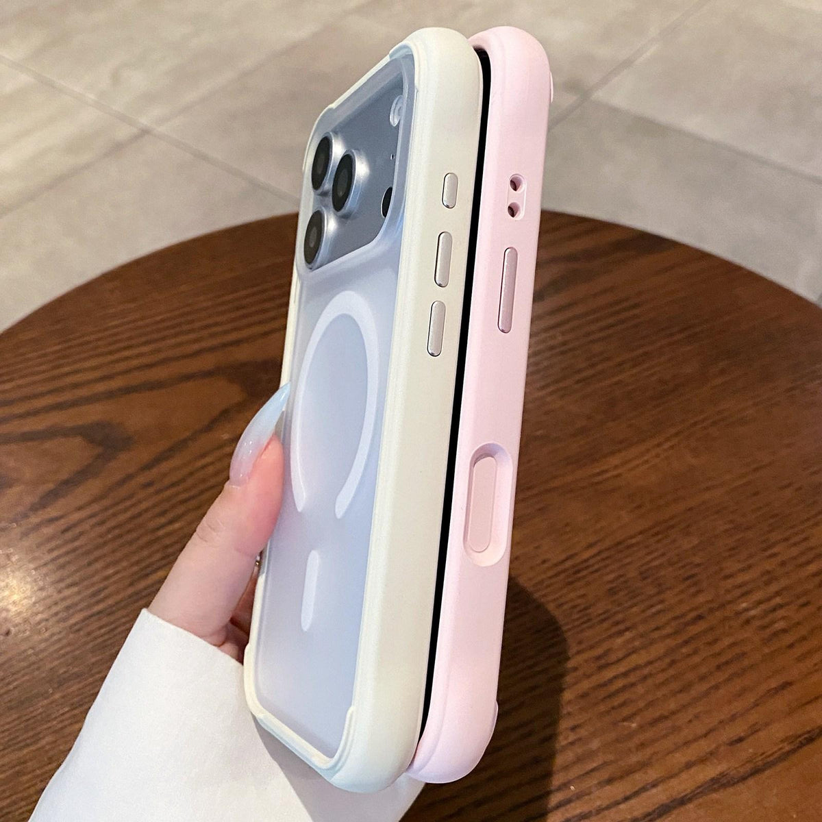 Compatible with iPhone 18 Pro Max Silicone Frame Bumper Magnetic Frosted Back Panel Phone Case - Grey Pink