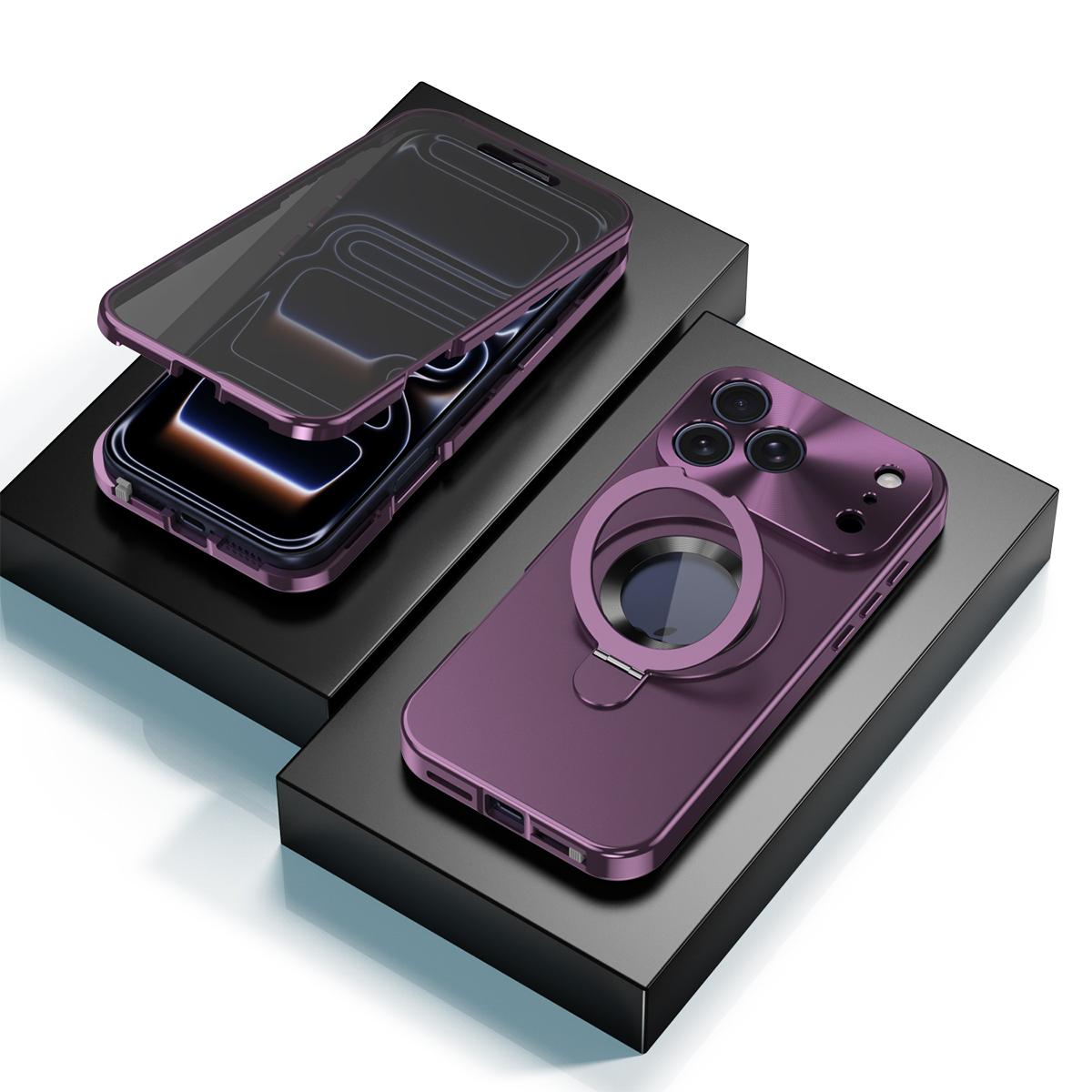 Compatible with iPhone 18 Pro Max Privacy Screen Film Full Cover MagSafe Holder Phone Case - Plum