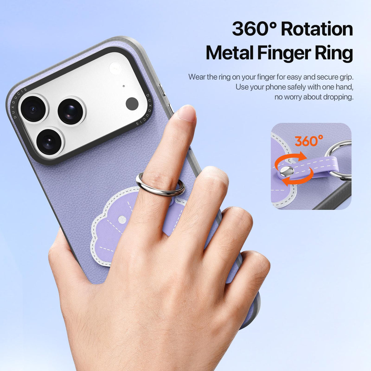 Compatible with iPhone 18 Pro Max & 17 Pro Max DUX DUCIS LUVY Series Ring Phone Case with Lanyard - Lilac Purple Shell
