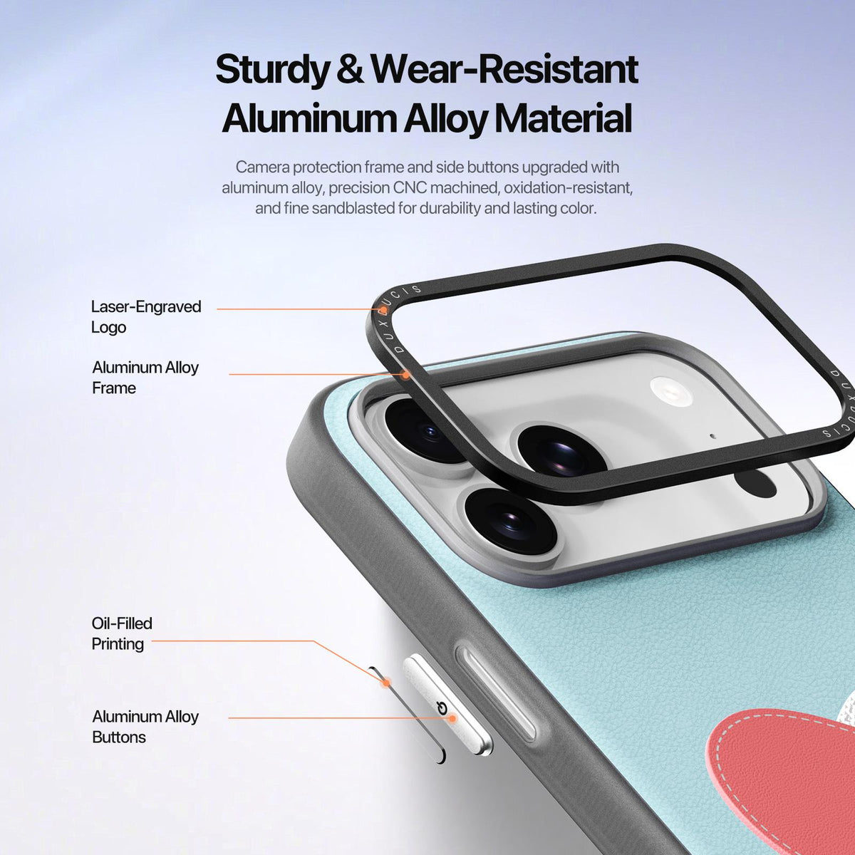Compatible with iPhone 18 Pro Max & 17 Pro Max DUX DUCIS LUVY Series Ring Phone Case with Lanyard - Sky Blue Heart