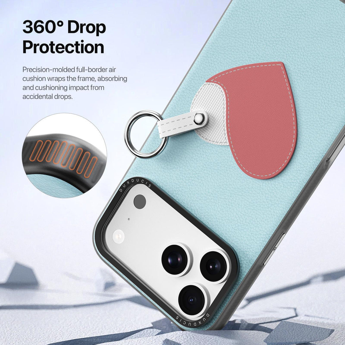 Compatible with iPhone 18 Pro Max & 17 Pro Max DUX DUCIS LUVY Series Ring Phone Case with Lanyard - Sky Blue Heart