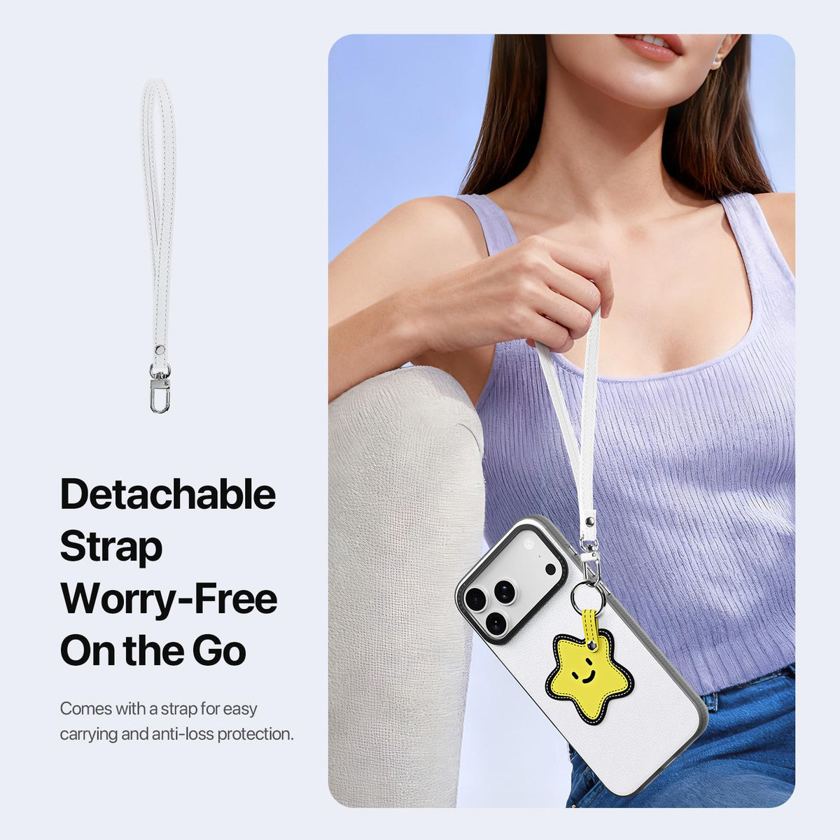 Compatible with iPhone 18 Pro Max & 17 Pro Max DUX DUCIS LUVY Series Ring Phone Case with Lanyard - Snow White Star