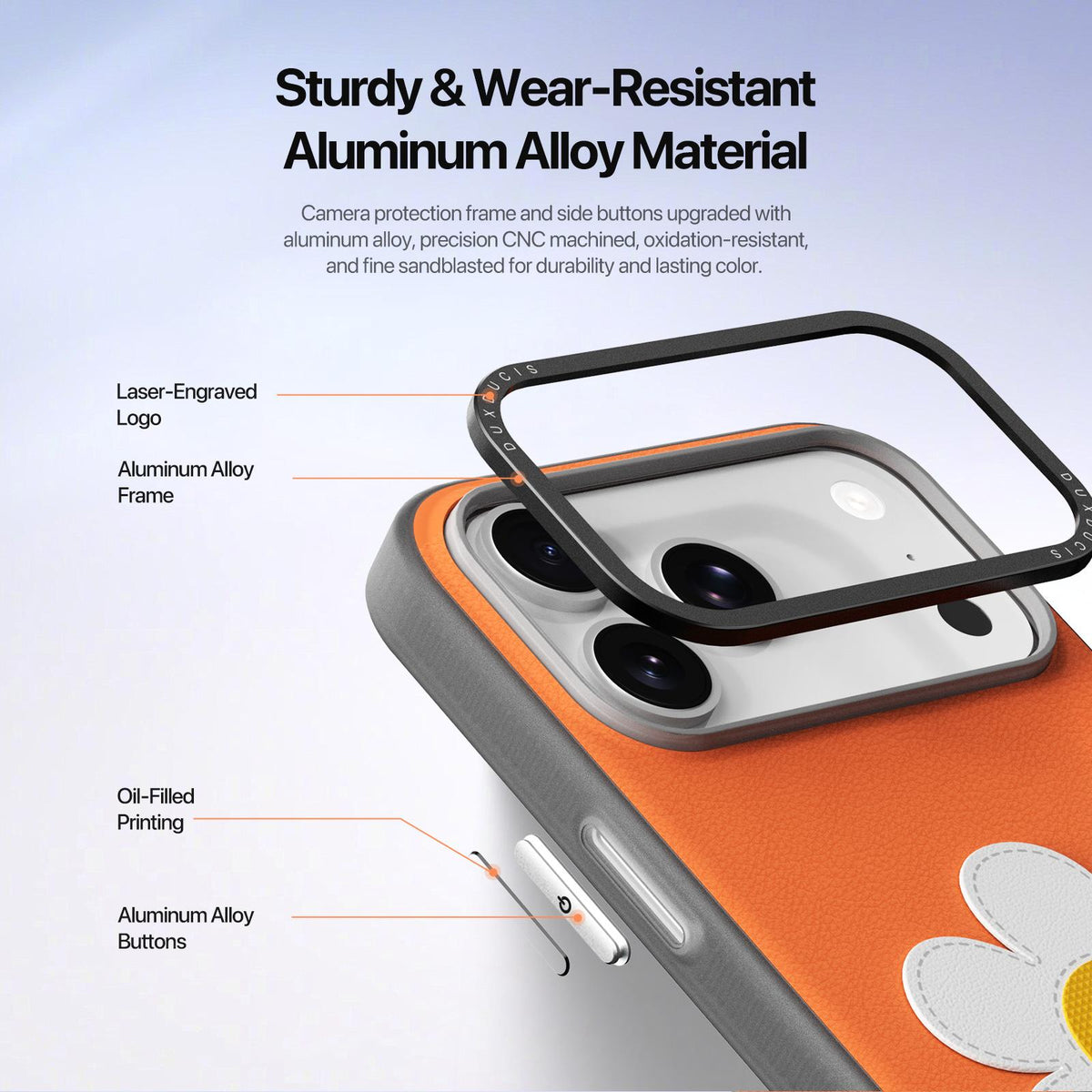 Compatible with iPhone 18 Pro Max & 17 Pro Max DUX DUCIS LUVY Series Ring Phone Case with Lanyard - Warm Orange Daisy